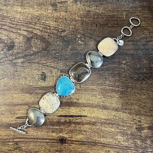 SILPADA 925 Sterling Silver Pyrite Turquoise Bronzite Jasper Toggle Bracelet